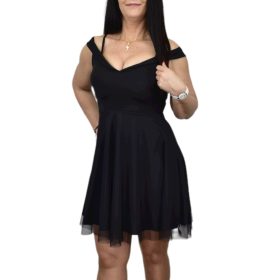 Arlena vállpántos tüllszegélyes ruha – Fekete