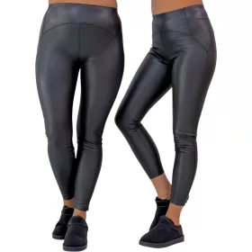 Plus size alakformáló  bőrhatású leggings – Fekete