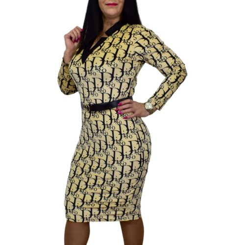 Plüss bársony krémszínű mintás női ruha