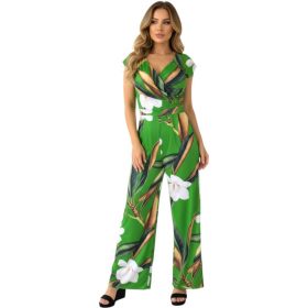 Fláva átlapolt vállrahúzható overál - zöld virágos