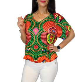 Donna elöl-hátul V-kivágású felső – Matyó mintás