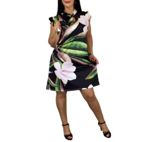 Oti nyaknál megkötős levél mintás női ruha