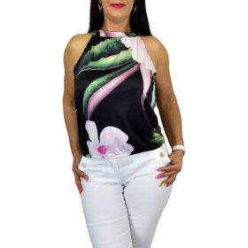 Szmoli ujjatlan felső – Fekete virágmintás