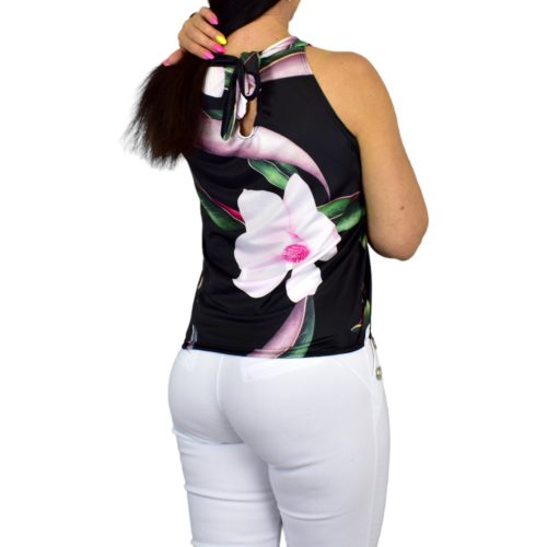 Szmoli ujjatlan felső – Fekete virágmintás