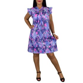 Oti nyaknál megkötős farmerkék mintás női ruha