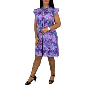 Oti nyaknál megkötős farmerkék mintás női ruha