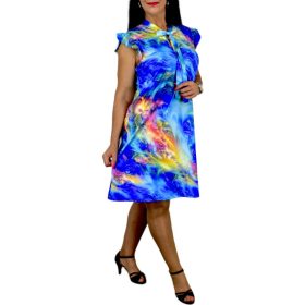 Oti nyaknál megkötős égkék mintás ruha 