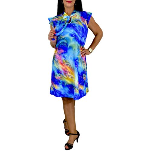 Oti nyaknál megkötős égkék mintás ruha 