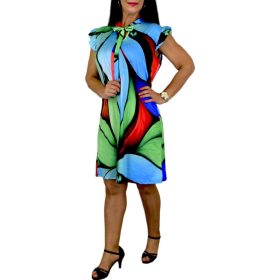 Oti nyaknál megkötős levél mintás ruha