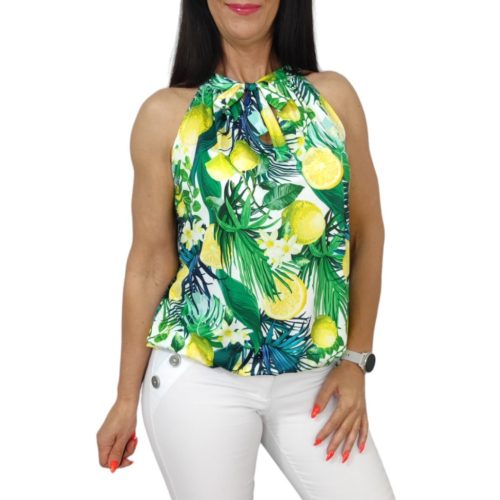 Lana ujjatlan felső citrus-zöld pálma mintás