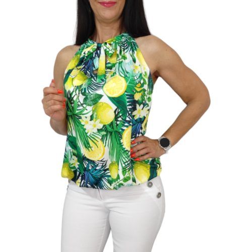 Lana ujjatlan felső citrus-zöld pálma mintás