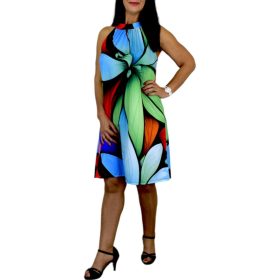 Flóra színes levél mintás női ruha