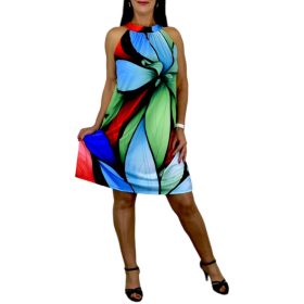 Flóra színes levél mintás női ruha