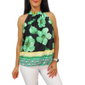 Lana ujjatlan felső- almazöld virág mintás