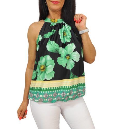 Lana ujjatlan felső- almazöld virág mintás