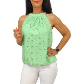 Lana ujjatlan madeira mintás felső- almazöld