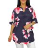 Alisa denevér ujjú plus size felső - rózsaszín virág mintás