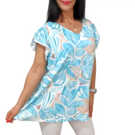Dolly V-nyakú plus size felső-világoskék levél