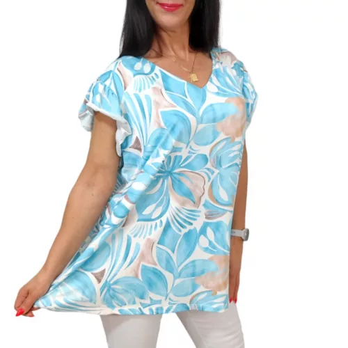 Dolly V-nyakú plus size felső-világoskék levél