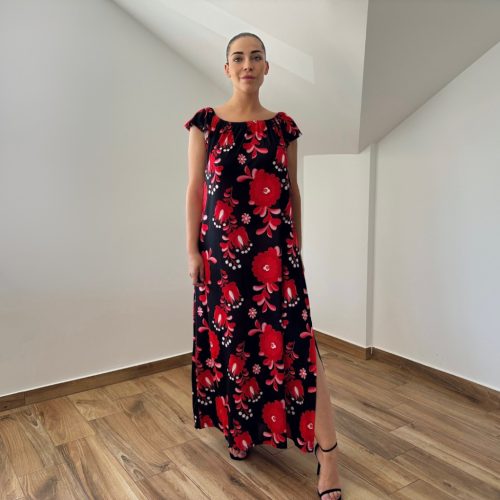 Lizi vállra húzható piros matyó mintás ruha