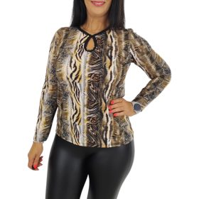   Liona csipkés kereknyakú felső – Bézs-fekete tigrismintás