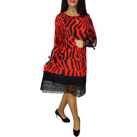 Luisa csipkés piros csíkos mintás elegáns ruha