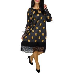 Luisa csipkés fekete görög mintás elegáns ruha