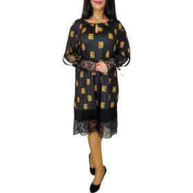 Luisa csipkés fekete görög mintás elegáns ruha