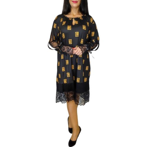 Luisa csipkés fekete görög mintás elegáns ruha