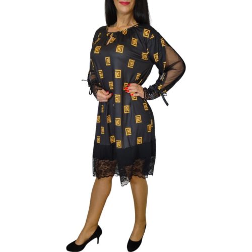 Luisa csipkés fekete görög mintás elegáns ruha