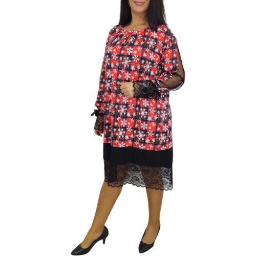 Luisa csipkés aljú mintás alkalmi ruha – Piros hópelyhes