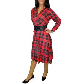 Teresa átlapolt piros kockás mintás ruha