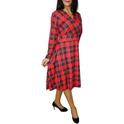 Teresa átlapolt piros kockás mintás ruha