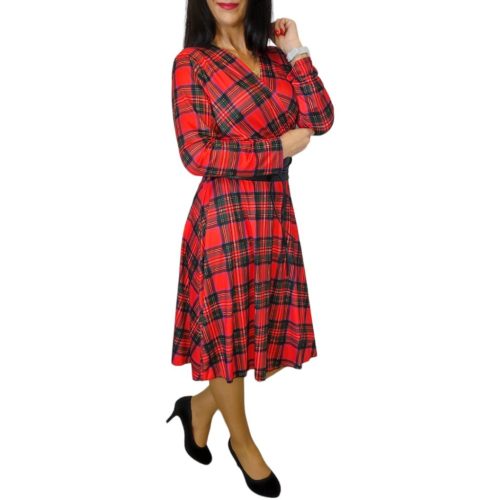 Teresa átlapolt piros kockás mintás ruha