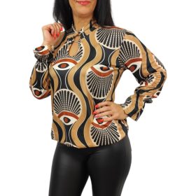 Nella karikával díszítve bézs mintás felső