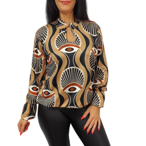 Nella karikával díszítve bézs mintás felső