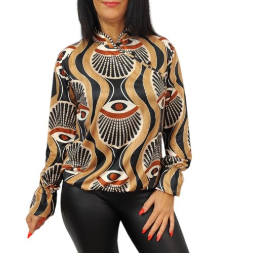 Kelly átlósan gombos bézs mintás felső