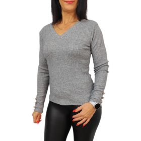   Ivett elegáns V-nyakú felső gombdíszítéssel – Szürke