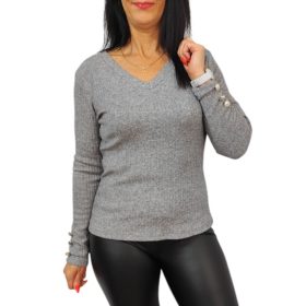   Ivett elegáns V-nyakú felső gombdíszítéssel – Szürke