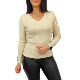 Ivett elegáns V-nyakú felső gombdíszítéssel – Bézs