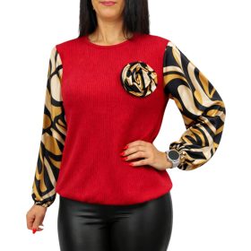 Lia színes mintás ujjakkal bézs-piros felső