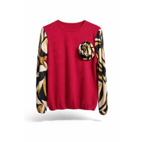 Lia színes mintás ujjakkal bézs-piros felső