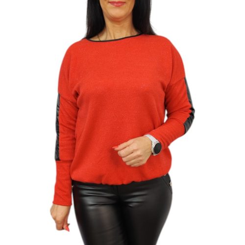 Karban bőrbetétes piros ezüst szálakkal felső