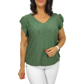 Szelli V-nyakú madeira mintás felső - khaki