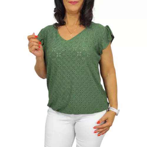 Szelli V-nyakú madeira mintás felső - khaki