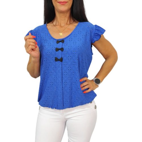 Dorottya masnis királykék madeira mintás felső