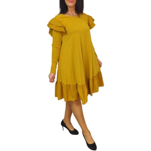 Alyra fodros lezser ruha – Mustársárga