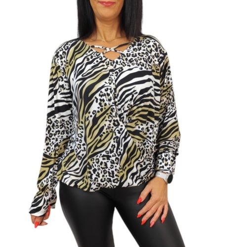 Medyna átlapolt fehér leopárd mintás felső