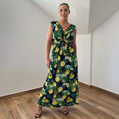 Barby V-nyakú maxi ruha - citrom mintás