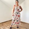 Barby V-nyakú maxi ruha - piros tengeri mintás